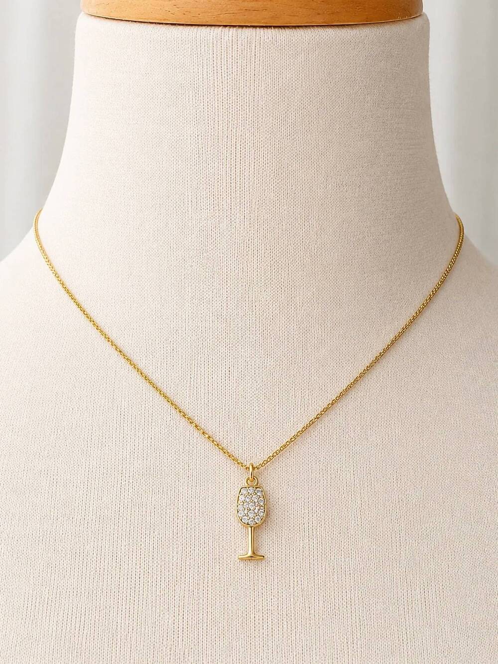 NEW NO WHINING DESIGNING women's sparkling wine glass pendant necklace in gold